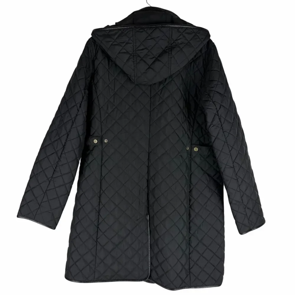 Lauren Ralph Lauren Hooded Quilted Long Coat Black Size L
